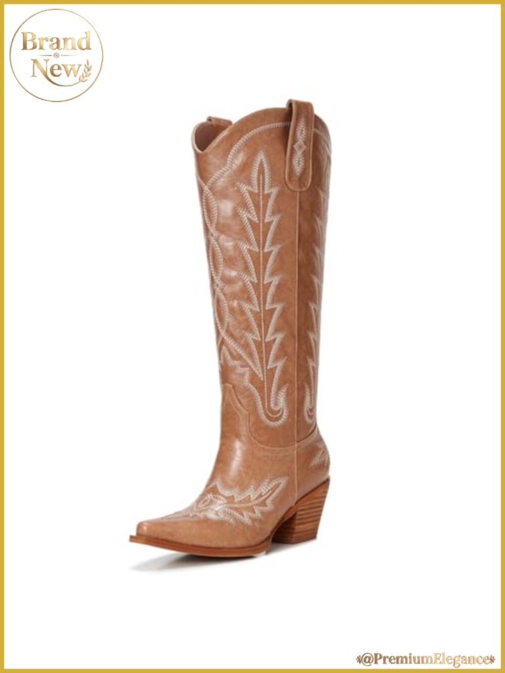Women's Tan Embroidered Western Heeled Boots
